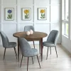 Ensemble table ronde Ø90 cm + 4 chaises gris clair à motifs AROLA