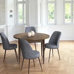 Ensemble table ronde Ø90 cm + 4 chaises grises à motifs AROLA