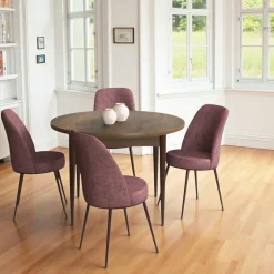Ensemble table ronde Ø90 cm + 4 chaises roses à motifs AROLA