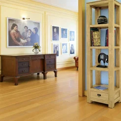 Etagère colonne 1 tiroir bois hévéa massif H190cm HELENA