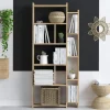 Etagère colonne effet bois de chêne - 2 niveaux MARFA