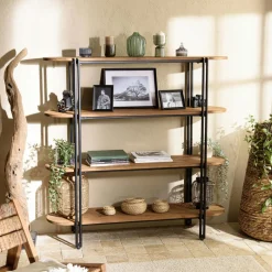 Etagère de rangement en teck et métal 4 niveaux 140 cm SWING