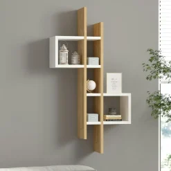 Etagère murale design bicolore, effet chêne et gris MARFA