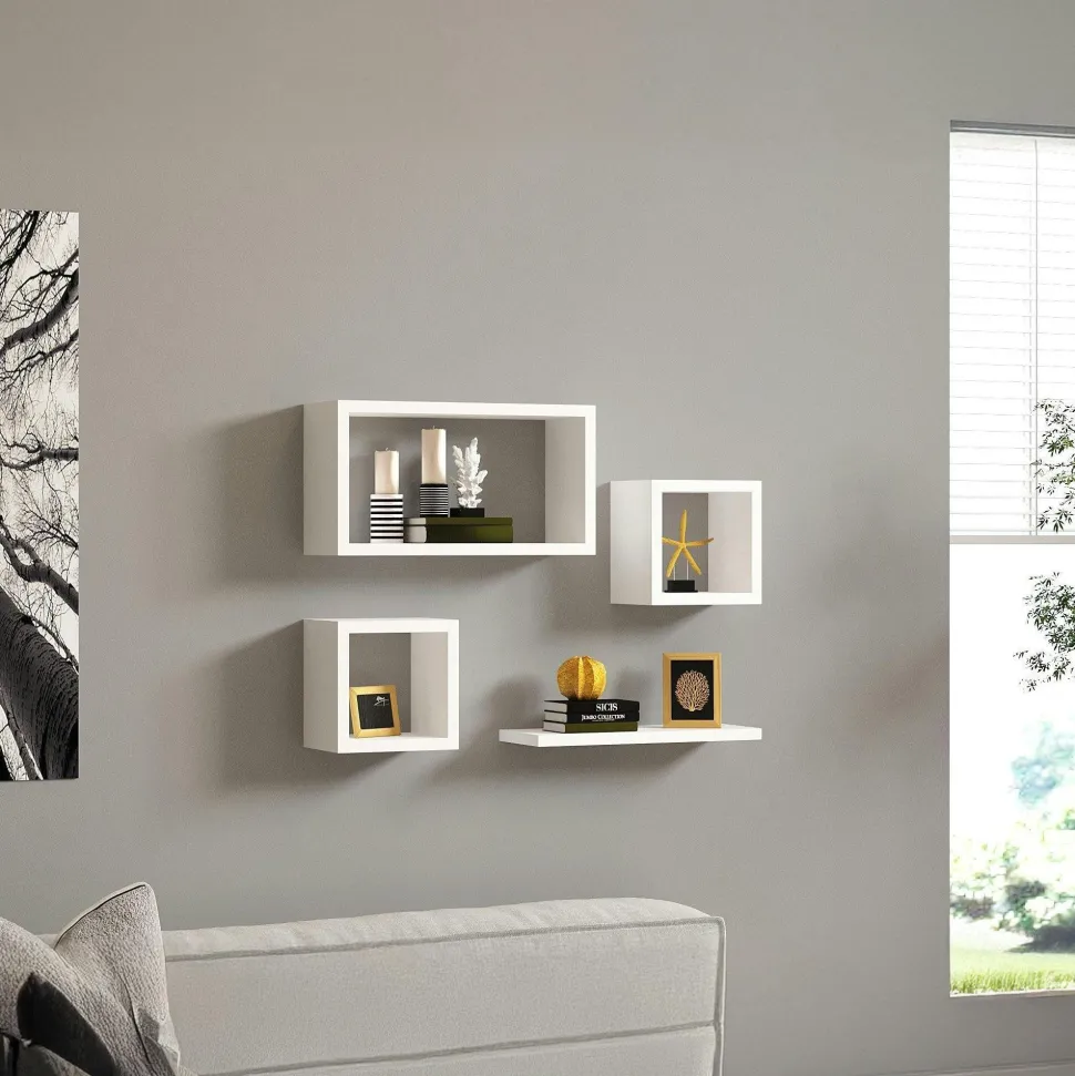 Etagère murale modulable blanche moderne (lot de 4) MARFA