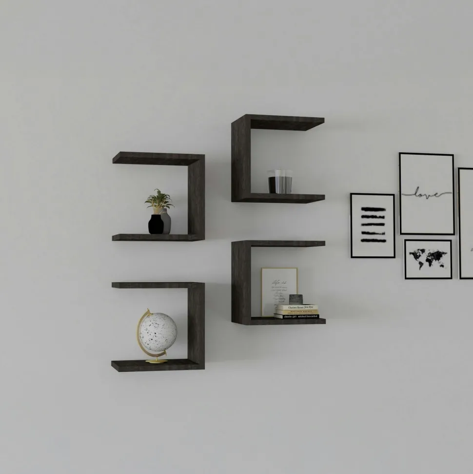 Etagère murale modulable effet bois forme U (lot de 4) MARFA