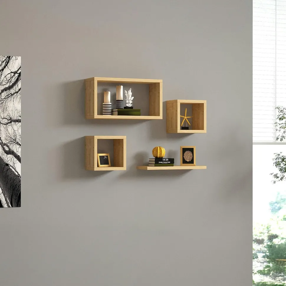 Etagère murale modulable effet bois clair (lot de 4) MARFA