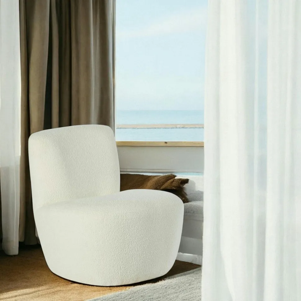 Fauteuil arrondi tissu bouclettes blanc MALMOE