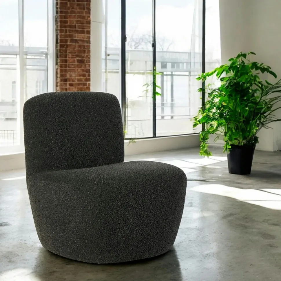 Fauteuil arrondi tissu bouclettes anthracite MALMOE