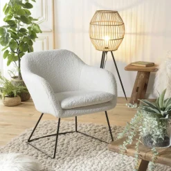 Fauteuil blanc contemporain en tissu bouclette TIM