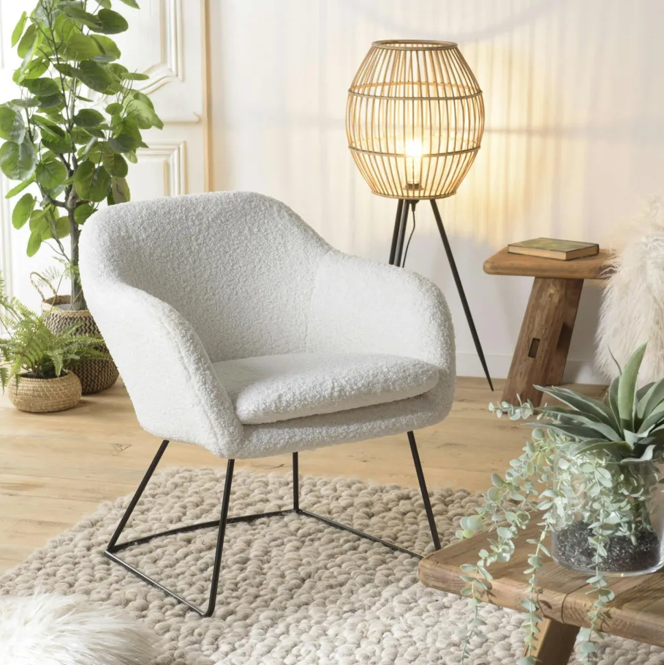 Fauteuil blanc contemporain en tissu bouclette TIM