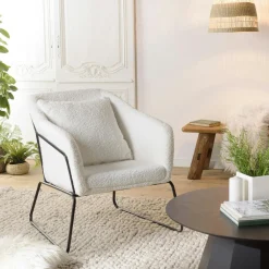 Fauteuil blanc en tissu bouclette TIM