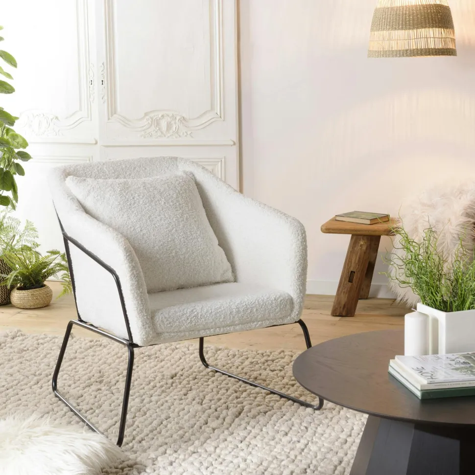 Fauteuil blanc en tissu bouclette TIM