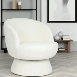 Fauteuil blanc pivotant - tissu chenille, style rétro IENA