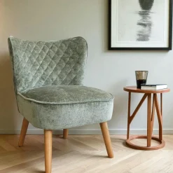 Fauteuil blanc tissu chenille - pieds bois, motif croisé IENA