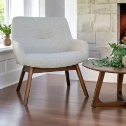 Fauteuil bleu foncé avec structure en bois de noyer BERLIN