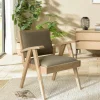 Fauteuil bois exotique clair tissu kaki DIKA