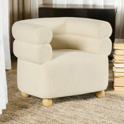 Fauteuil cabriolet design tissu bouclé blanc IENA