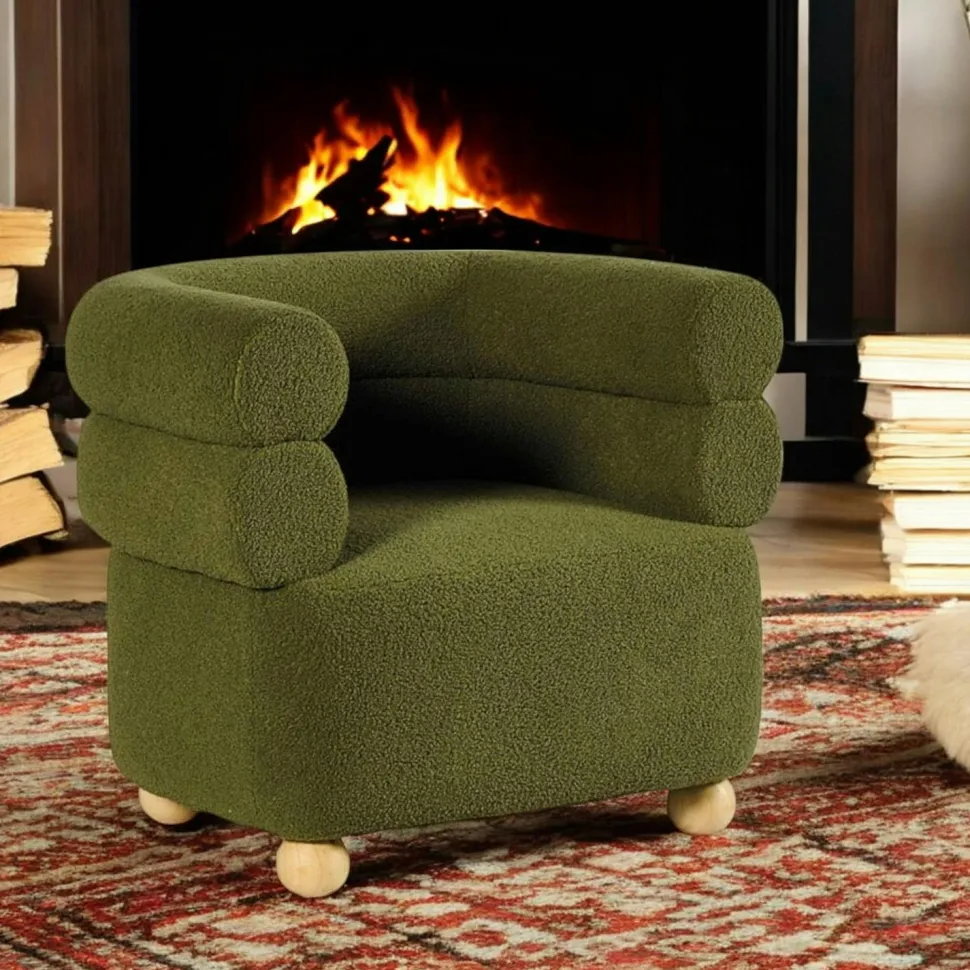 Fauteuil cabriolet design tissu bouclé blanc IENA
