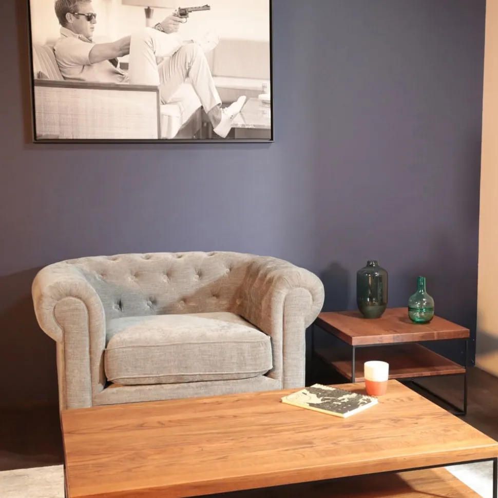 Fauteuil chesterfield en tissu anthracite chiné YORK