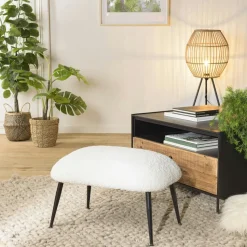 Fauteuil club tissu bouclette blanc TIM