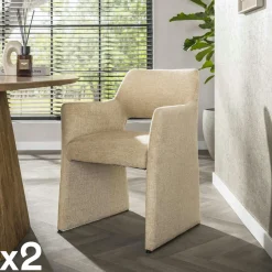 Fauteuil confortable à roulettes tissu cosy beige (x2) CREEK