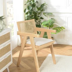 Fauteuil contemporain bois clair assise et dossier cannage TIM