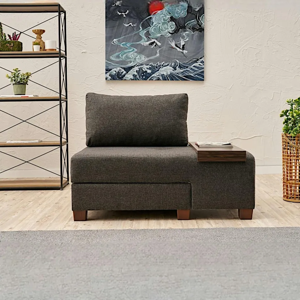 Fauteuil convertible anthracite chenille, plateau gauche BUZON