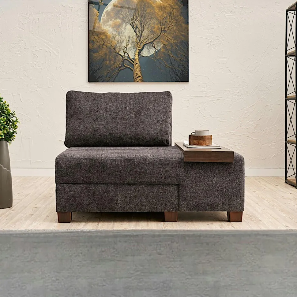 Fauteuil convertible anthracite chenille, plateau gauche BUZON