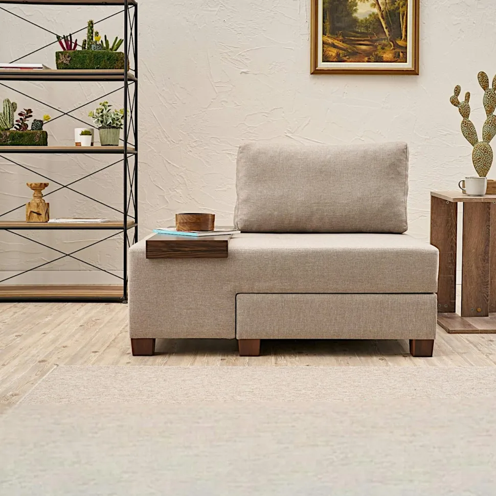 Fauteuil convertible anthracite chenille, plateau gauche BUZON