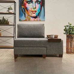 Fauteuil convertible anthracite chenille, plateau gauche BUZON