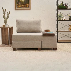 Fauteuil convertible anthracite chenille, plateau gauche BUZON