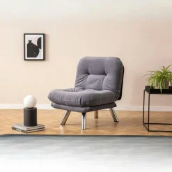 Fauteuil convertible banquette gris orage pieds chromés CUSCO