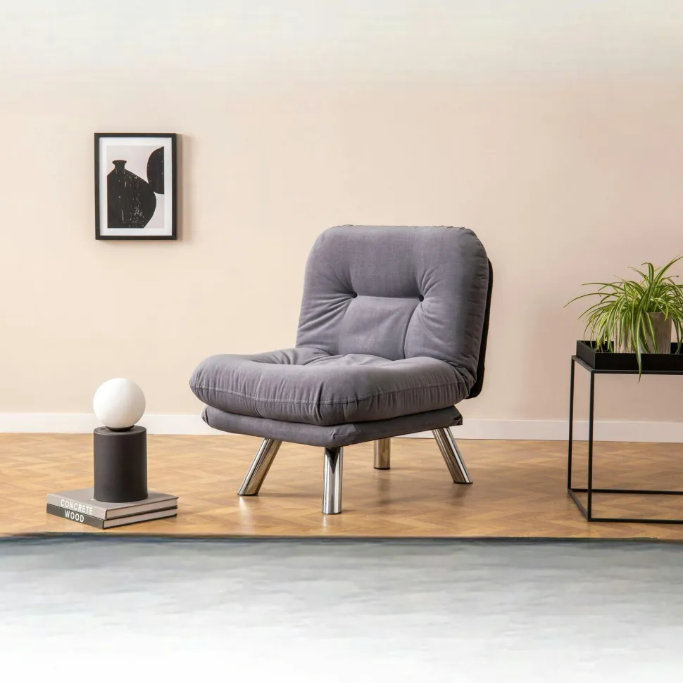 Fauteuil convertible banquette gris orage pieds chromés CUSCO