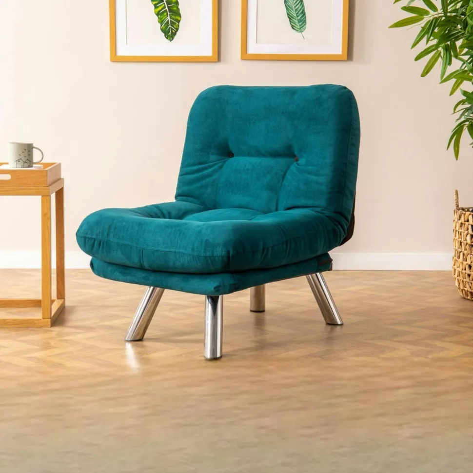 Fauteuil convertible banquette bleu lagon pieds chromés CUSCO