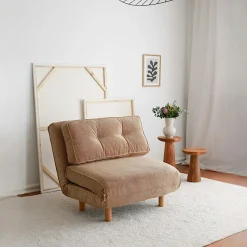 Fauteuil convertible beige velours, oreiller intégré LUCCA