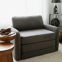 Fauteuil convertible écru velours côtelé, 1 place QUITO