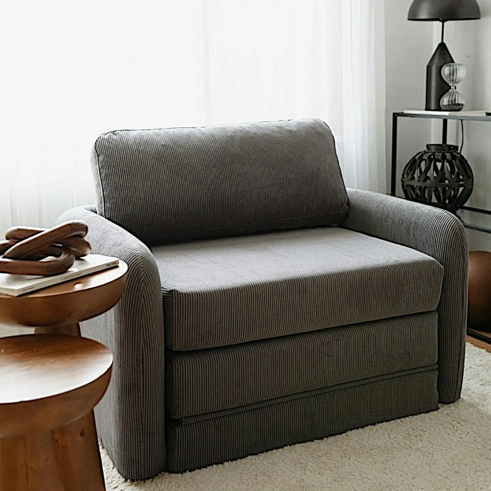 Fauteuil convertible écru velours côtelé, 1 place QUITO
