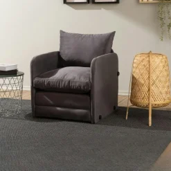 Fauteuil convertible gris velours couchage 200 cm ORURO