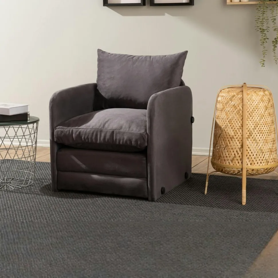 Fauteuil convertible gris velours couchage 200 cm ORURO