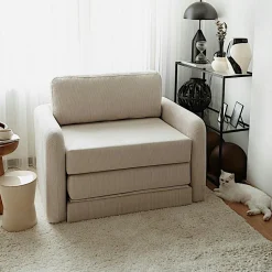 Fauteuil convertible gris velours côtelé, 1 place QUITO