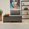 Fauteuil convertible gris en lin, plateau gauche BUZON
