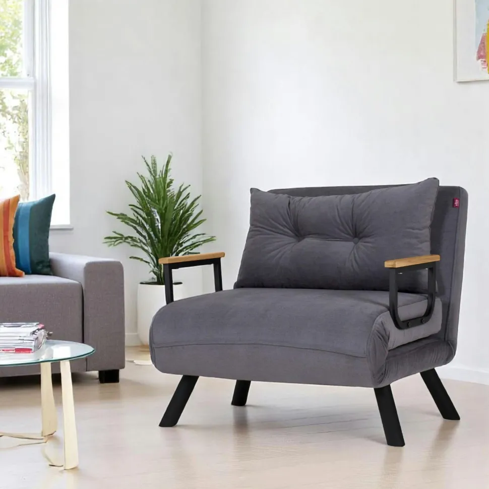 Fauteuil convertible gris - coussin assorti MODI