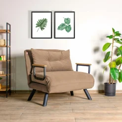 Fauteuil convertible marron clair couchage 175 cm MODI