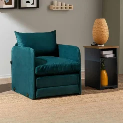 Fauteuil convertible velours bleu lagon couchage 200 cm ORURO