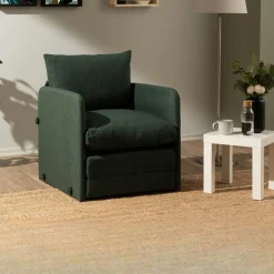 Fauteuil convertible vert foncé lin couchage 200 cm ORURO
