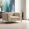 Fauteuil écru en velours capitonné DOVER