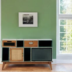 Fauteuil de bureau à roulettes cuir havane et bois TIM