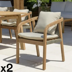 Fauteuil de jardin acacia et cordage vert avec coussins (lot de 2) BAHIA