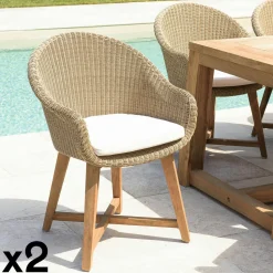 Fauteuil de jardin arrondi résine tressée beige (lot de 2) MANY
