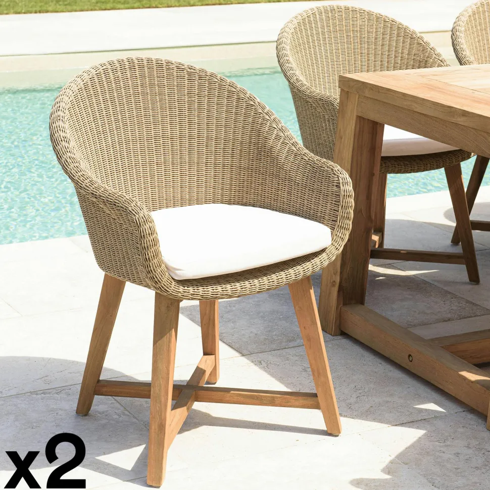 Fauteuil de jardin arrondi résine tressée beige (lot de 2) MANY